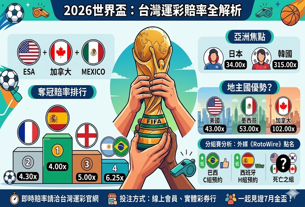 世足賽投注攻略！2026世界盃冠軍賠率、熱門強隊與黑馬一次看懂！